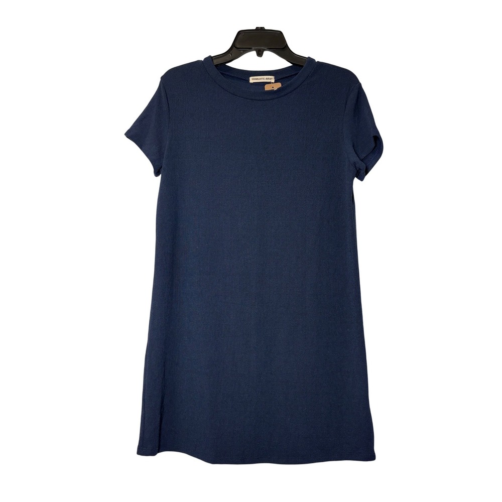 Charlotte Avery Womens Navy Blue Short Sleeve Knit Shift Dress - Size M